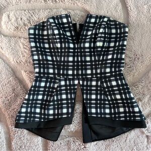 Finders Keepers Navy, Black and White Plaid Peplum Top